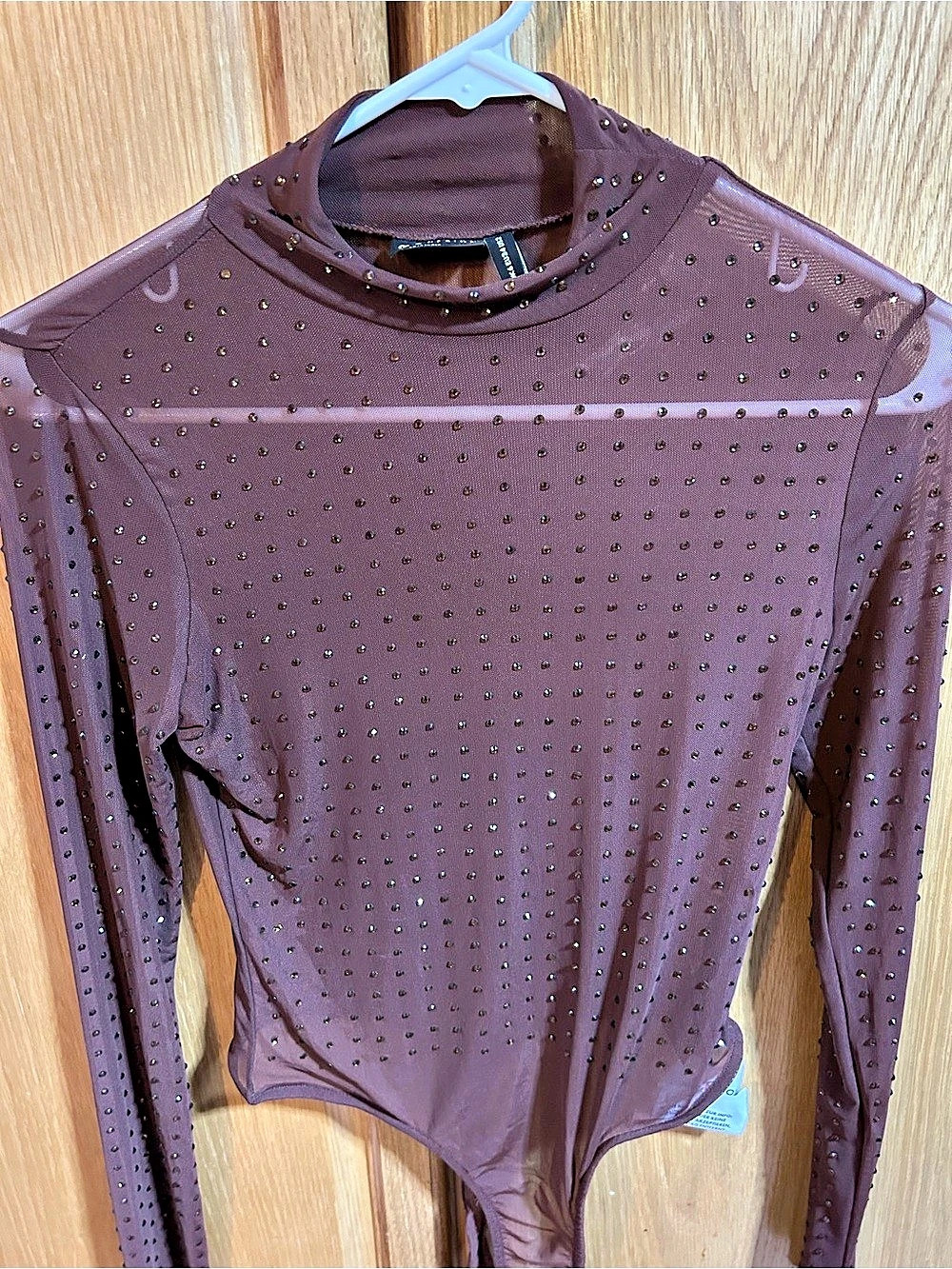 ASOS Design mesh hotfix rhinestone mock neck bodysuit Purple size 2